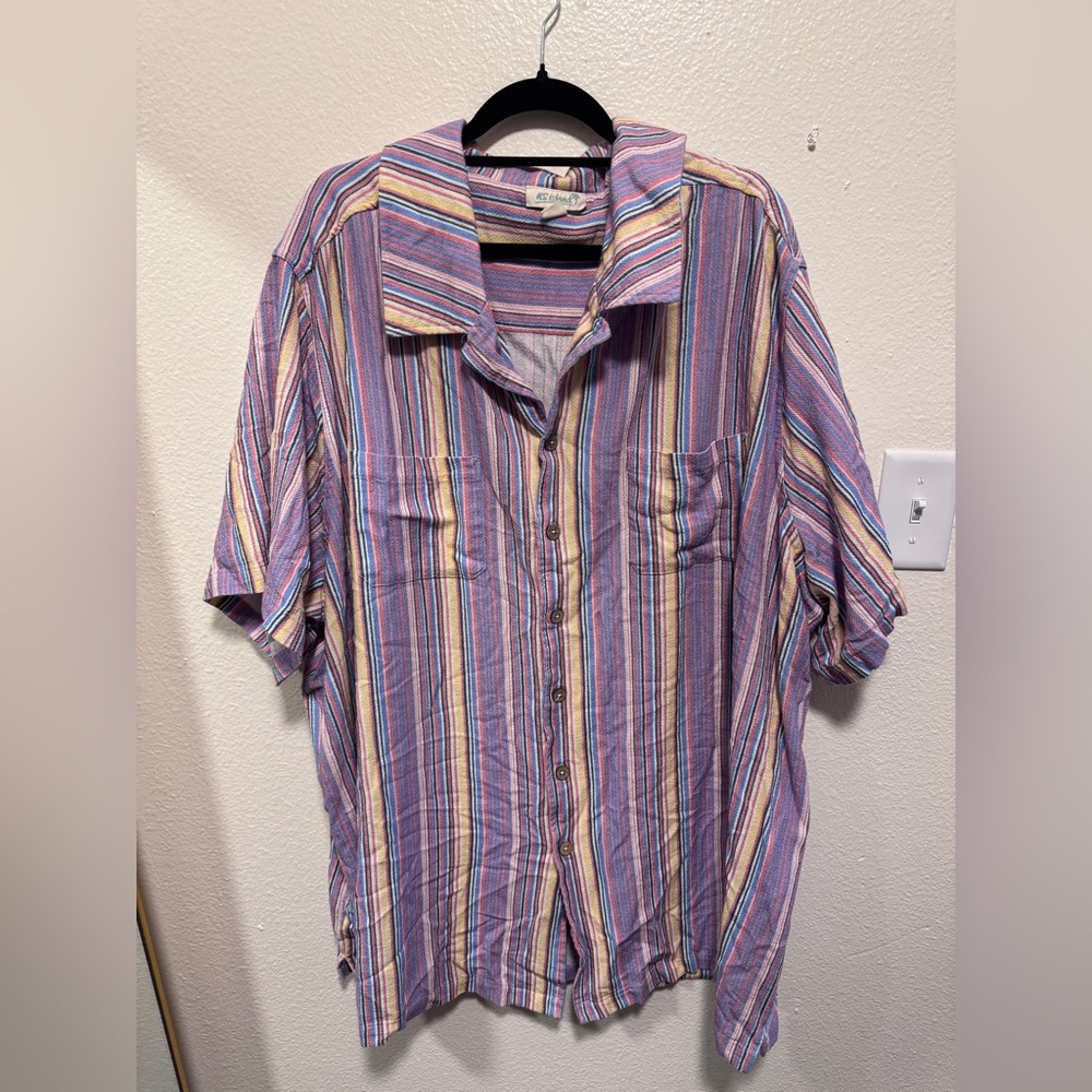 Mens Casual Lavender Multistripe Button-Down Shirt